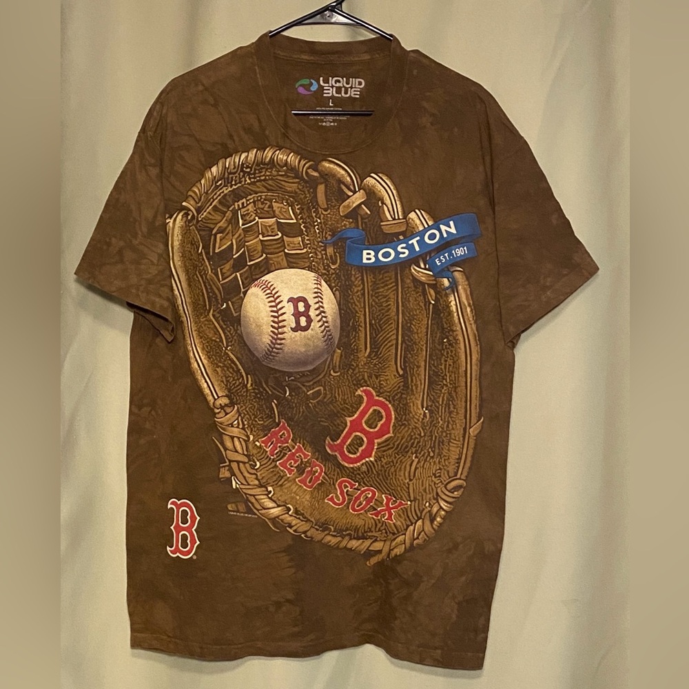 Boston Red Sox Liquid Blue 2016 Brown Tye Dye Large Print Fan Tee-Shirt Mens L